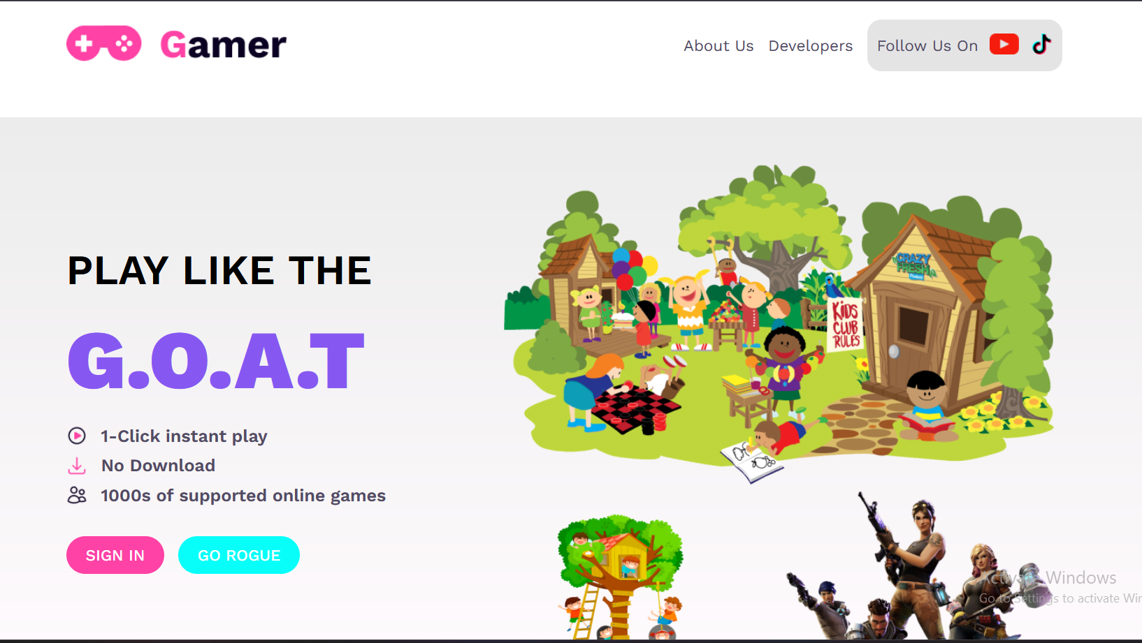 kids gaming landing page