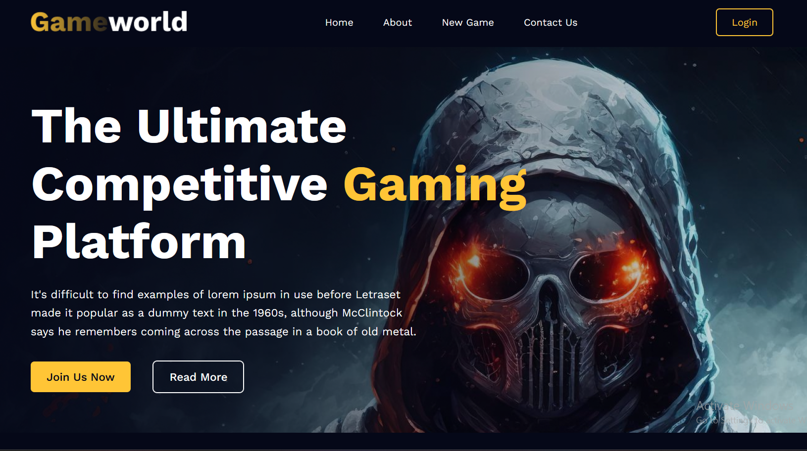gaming landing page